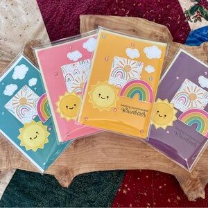 Set of 4 Colorful Greeting Cards with Sun and Rainbow Design